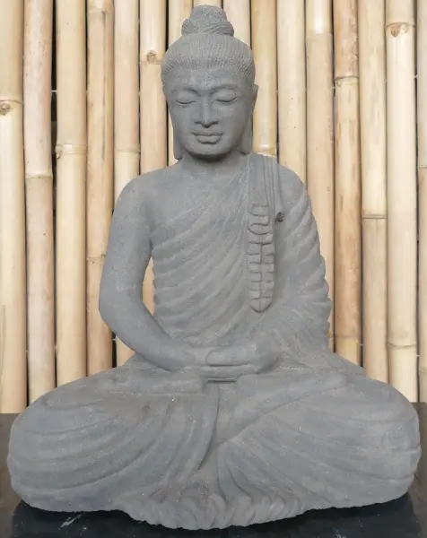 Product image of the product “Sitting buddha, „Gandhara“  cast lava stone, handcrafted & coloured, 50cm height ”